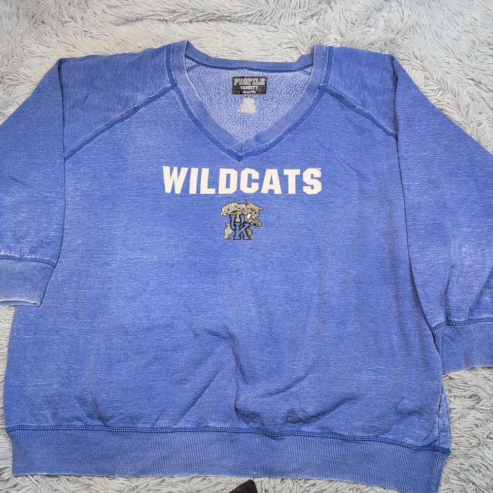 University Kentucky Sweatshirt Womens 3X Blue University Logo V Neck Comfort